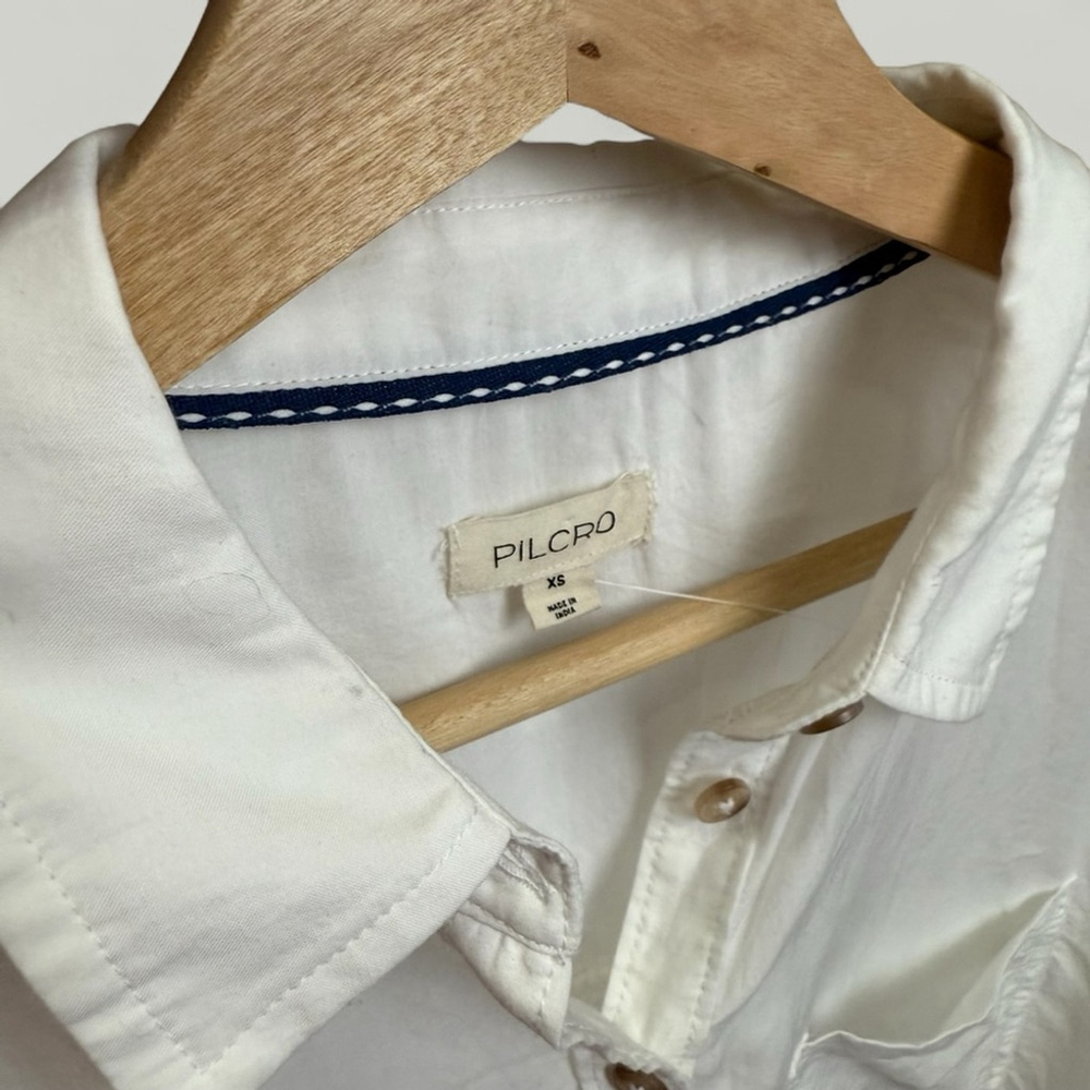 ANTHROPOLOGIE Pilcro Top Women Size XS White Oversized Cropped Ruffle Boho - Picture 8 of 13